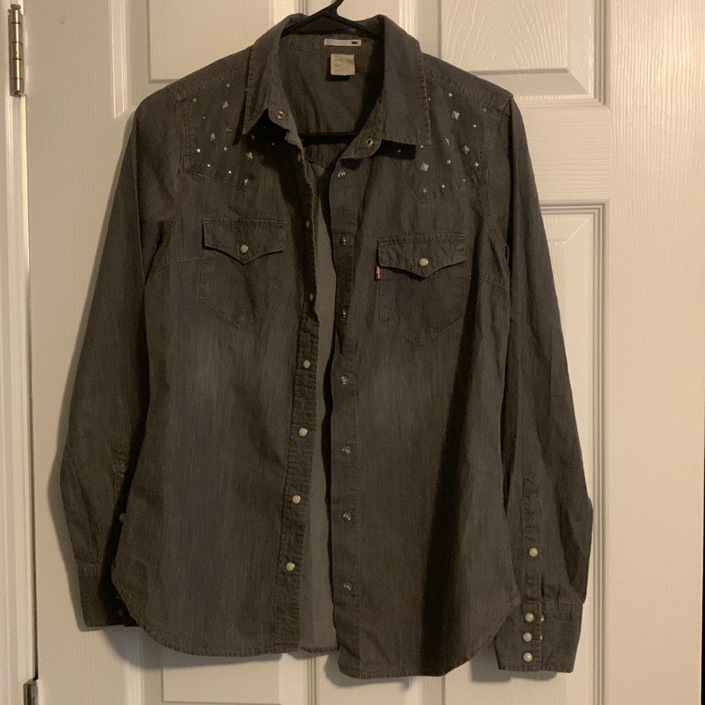 Levi Jean Button Down Shirt with Embellished on front of Shirt